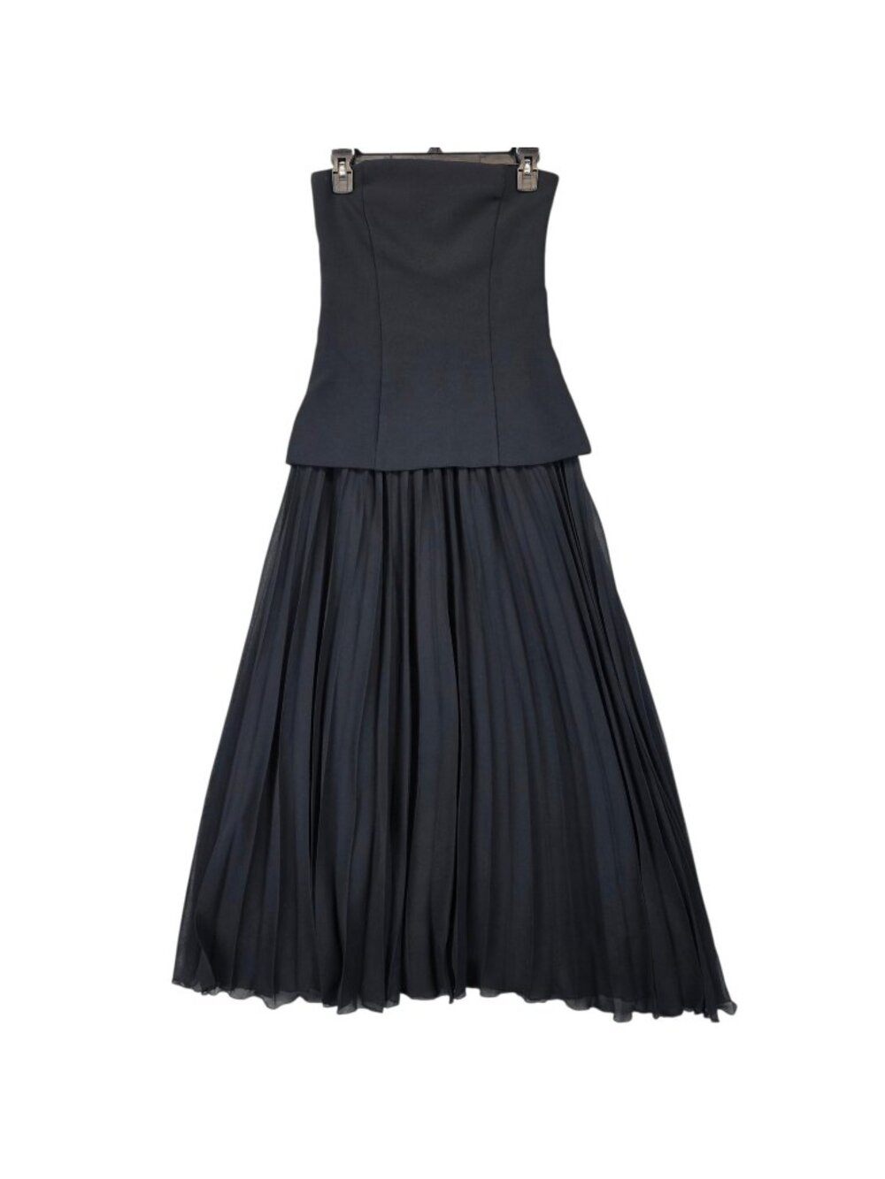 Mango Dress Womens 2 Black Strapless Pleated Chiffon Ball Gown Formal Evening